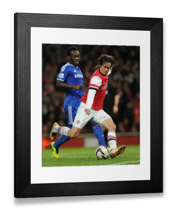 Framed Print : Arsenal's Rosicky Outmaneuvers Chelsea's Essien in Capital One Cup Clash