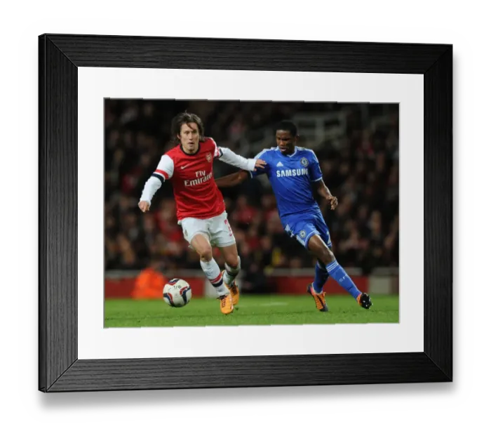 Framed Print : Arsenal's Rosicky Outmaneuvers Chelsea's Eto'o in Capital One Cup Clash Framed Print : Arsenal's Rosicky Outmaneuvers Chelsea's Eto'o in Capital One Cup Clash