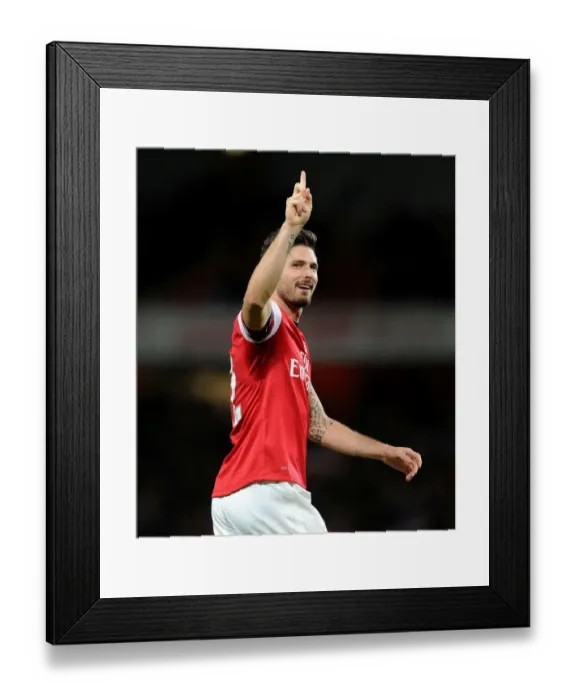 Framed Print : Arsenal's Euphoric Victory: Olivier Giroud's Iconic Moment after Defeating Liverpool in the Premier League, 2013 Framed Print : Arsenal's Euphoric Victory: Olivier Giroud's Iconic Moment after Defeating Liverpool in the Premier League, 2013