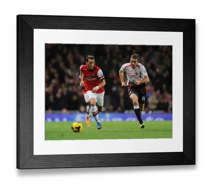 Framed Print : Mesut Ozil Outmaneuvers Jordan Henderson: Arsenal vs Liverpool, Premier League 2013-14