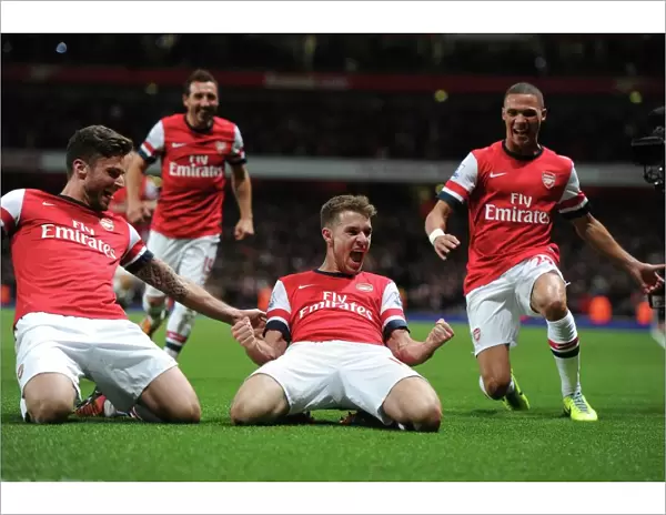Arsenal Celebrate: Ramsey, Giroud, Gibbs Score Against Liverpool (2013-14)
