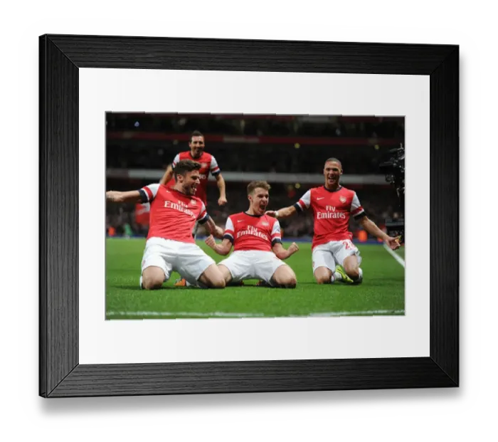 Framed Print : Arsenal's Double Celebration: Ramsey and Giroud Score Against Liverpool (2013-14)
