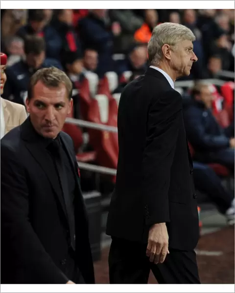 Arsene Wenger the Arsenal Manager and Brendan Rodgers the Liverpool Manager. Arsenal 2: 0 Liverpool