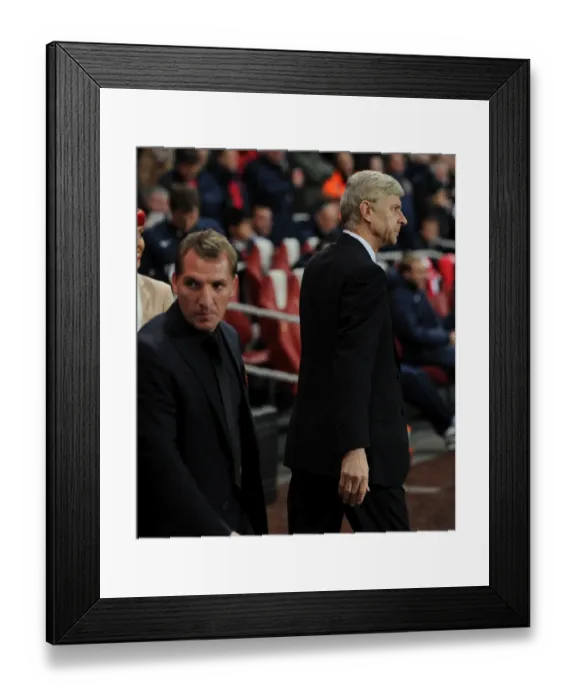 Framed Print : Arsene Wenger the Arsenal Manager and Brendan Rodgers the Liverpool Manager. Arsenal 2: 0 Liverpool Framed Print : Arsene Wenger the Arsenal Manager and Brendan Rodgers the Liverpool Manager. Arsenal 2: 0 Liverpool
