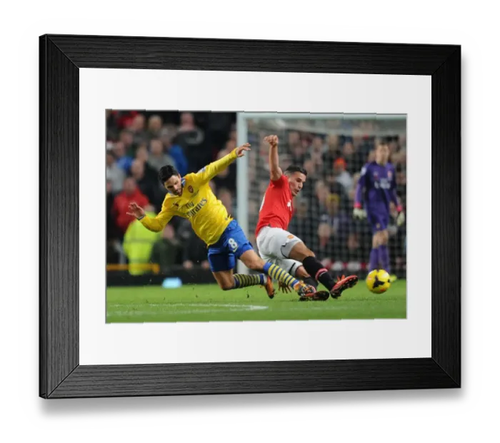 Framed Print : Clash of the Past: Arteta vs. van Persie - A Titanic Battle between Former Arsenal Stars in the Manchester United vs. Arsenal Premier League Clash (2013-14)