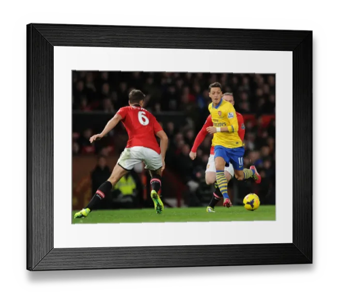 Framed Print : Mesut Ozil Outruns Wayne Rooney and Jonny Evans: Manchester United vs Arsenal, Premier League 2013-14