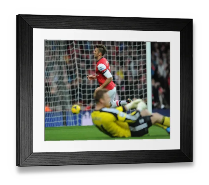 Framed Print : Olivier Giroud's Goal Celebration: Arsenal vs. Southampton, Premier League 2013-14