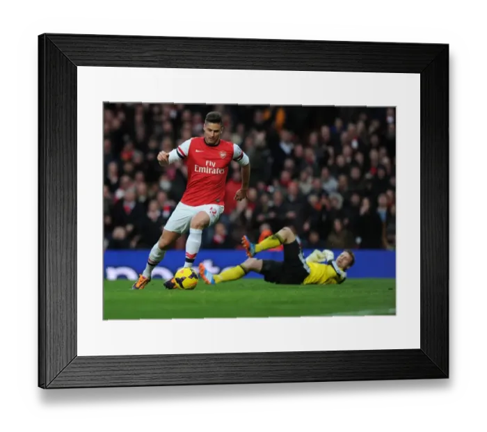 Framed Print : Giroud's Dramatic Goal: Arsenal's Thrilling Victory Over Southampton, Premier League 2013-14 - The Unforgettable Moment of Olivier's Tackle and Score