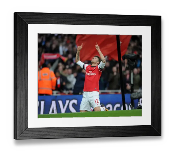 Framed Print : Olivier Giroud's Goal Celebration: Arsenal vs Southampton, Premier League 2013-14