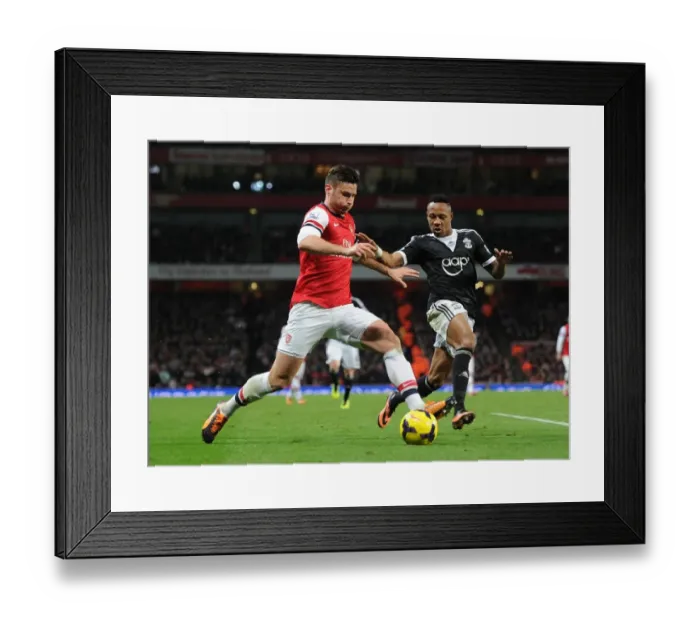 Framed Print : Intense Rivalry: Giroud vs. Clyne - Arsenal vs. Southampton, Premier League 2013-14: A Battle at Emirates Framed Print : Intense Rivalry: Giroud vs. Clyne - Arsenal vs. Southampton, Premier League 2013-14: A Battle at Emirates