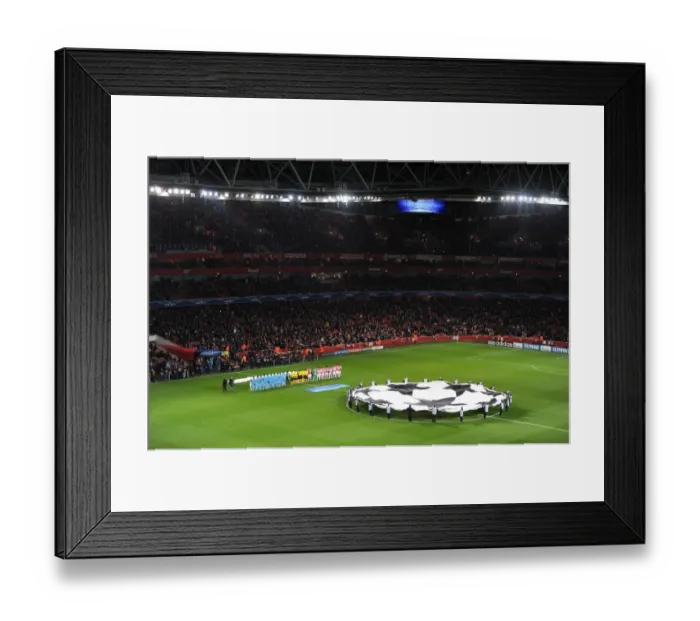Framed Print : Arsenal's Emirates Stadium: Pre-Match Atmosphere vs Olympique de Marseille, UEFA Champions League (2013-14)