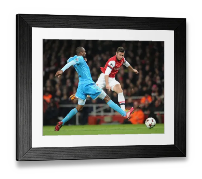 Framed Print : Giroud vs Abdallah: Intense Moment at Arsenal vs Marseille, UEFA Champions League (2013) Framed Print : Giroud vs Abdallah: Intense Moment at Arsenal vs Marseille, UEFA Champions League (2013)