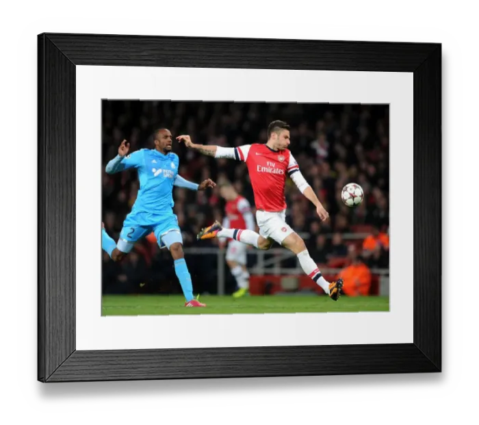 Framed Print : Giroud vs Abdallah: Intense Moment at Arsenal v Marseille, UEFA Champions League Framed Print : Giroud vs Abdallah: Intense Moment at Arsenal v Marseille, UEFA Champions League