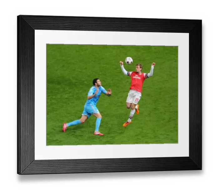Framed Print : Clash of Titans: Monreal vs. Gignac - Arsenal vs. Marseille, UEFA Champions League