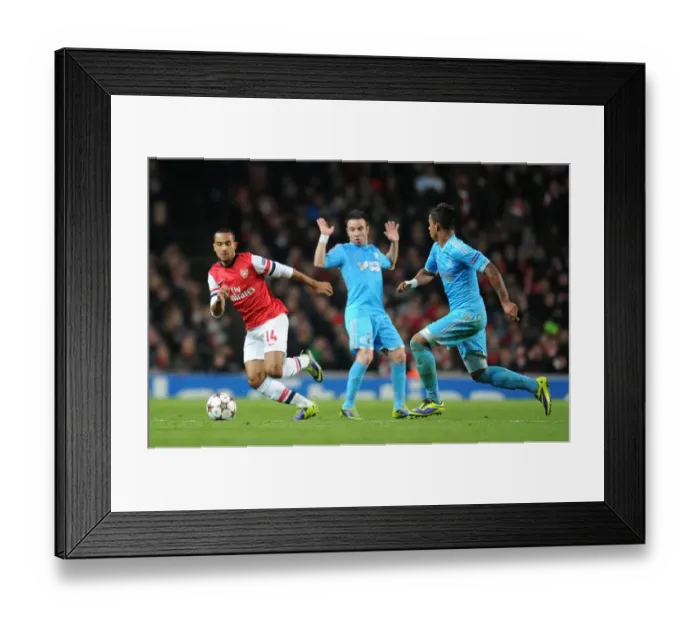Framed Print : Theo Walcott vs. Mathieu Valbuena and Mario Lemina: Arsenal vs. Marseille, UEFA Champions League, 2013 Framed Print : Theo Walcott vs. Mathieu Valbuena and Mario Lemina: Arsenal vs. Marseille, UEFA Champions League, 2013