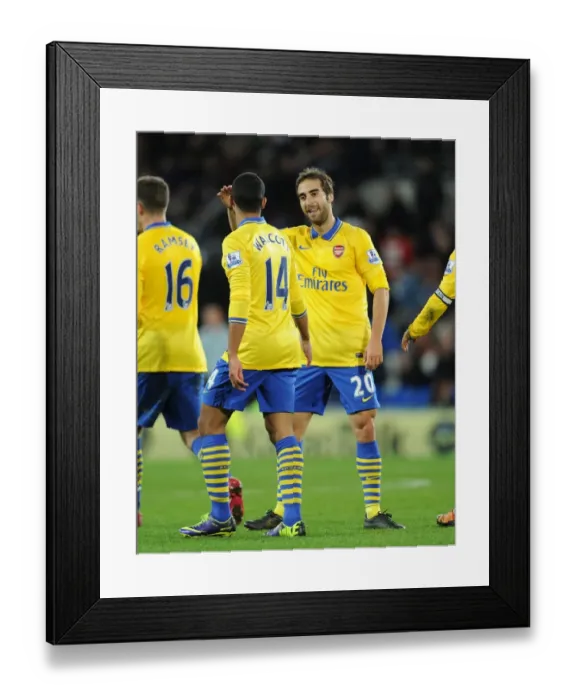 Framed Print : Mathieu Flamini and Theo Walcott (Arsenal). Cardiff City 0: 3 Arsenal. Barclays Premier League
