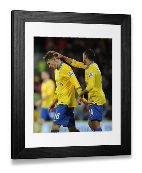 Framed Print : Aaron Ramsey and Theo Walcott's Goal Celebration: Cardiff City vs. Arsenal (2013-14)