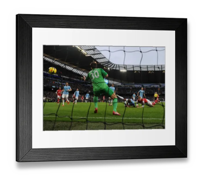 Framed Print : Per Mertesacker Scores the Third Goal: Manchester City vs. Arsenal, Premier League 2013-14
