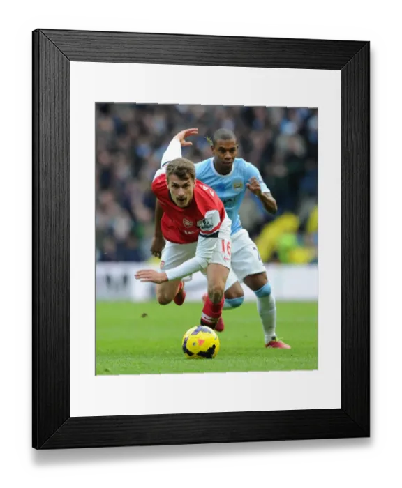 Framed Print : Clash of the Midfield Titans: Ramsey vs Fernandinho, Premier League 2013-14 - Manchester City vs Arsenal