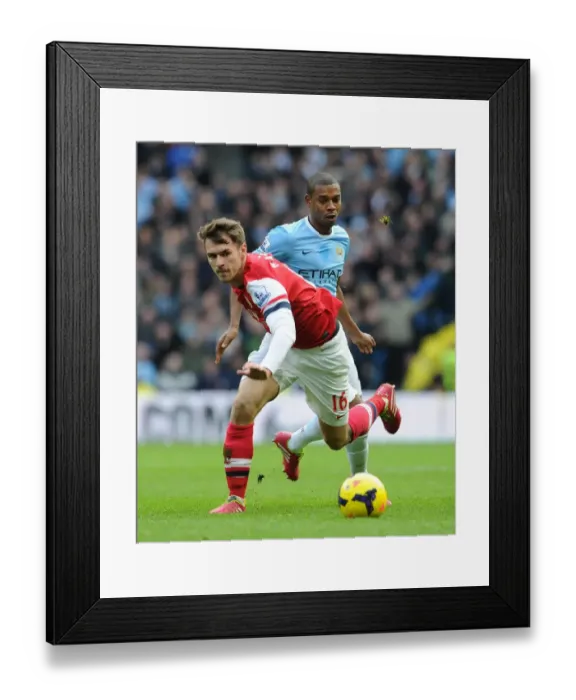 Framed Print : Clash of the Midfield Titans: Ramsey vs Fernandinho, Premier League 2013-14 - Manchester City vs Arsenal