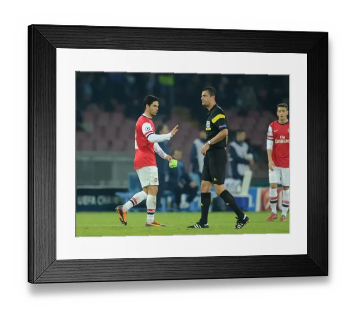 Framed Print : Mikel Arteta's Red Card Moment: Napoli vs. Arsenal, UEFA Champions League, 2013