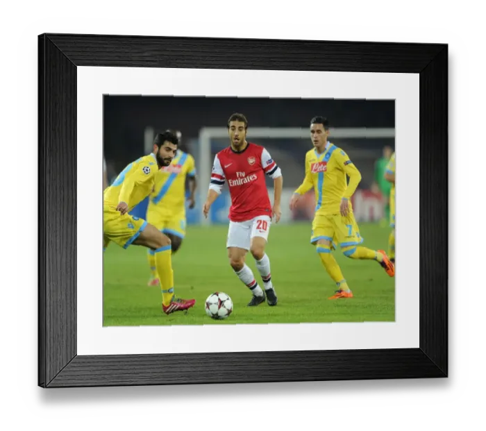 Framed Print : Flamini Navigates Past Albiol and Callejon in Napoli-Arsenal Champions League Clash