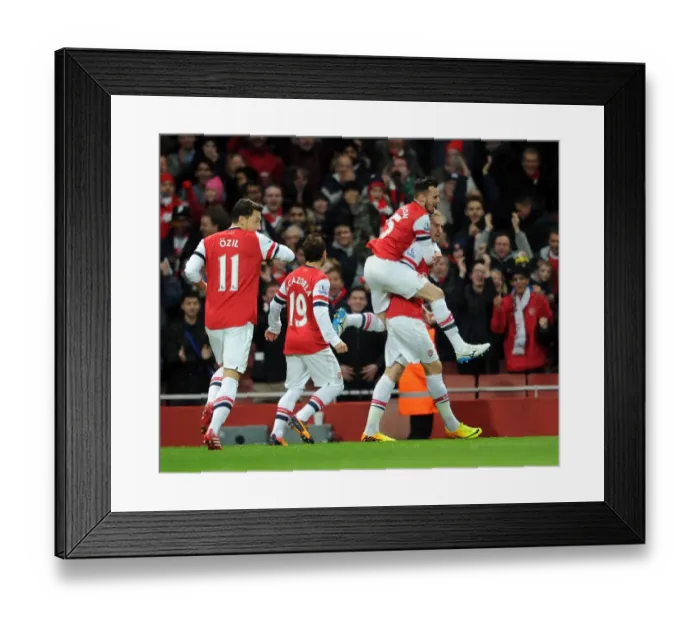 Framed Print : Celebrating Glory: Bendtner and Jenkinson's Goal Connection (Arsenal vs Hull City, 2013-14)