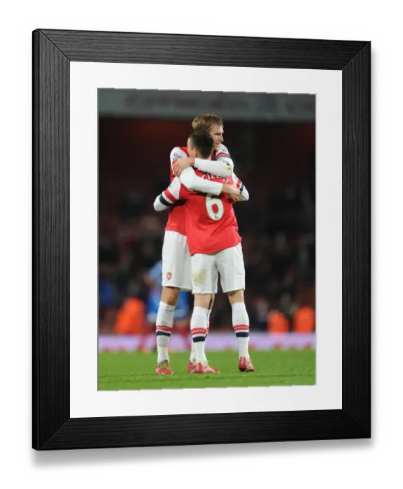Framed Print : Arsenal's Mertesacker and Koscielny Celebrate Victory Over Hull City, 2013-14 Premier League