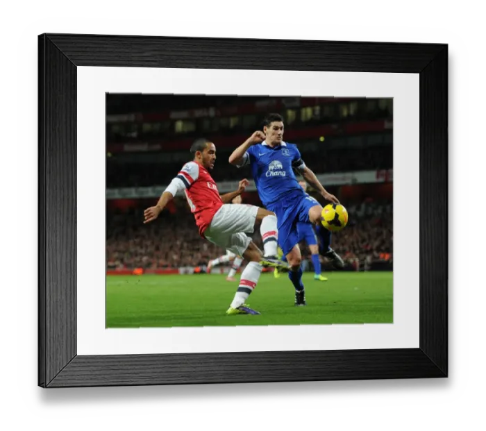 Framed Print : Theo Walcott (Arsenal) Gareth Barry (Everton). Arsenal 1: 1 Everton. Barclays Premier League