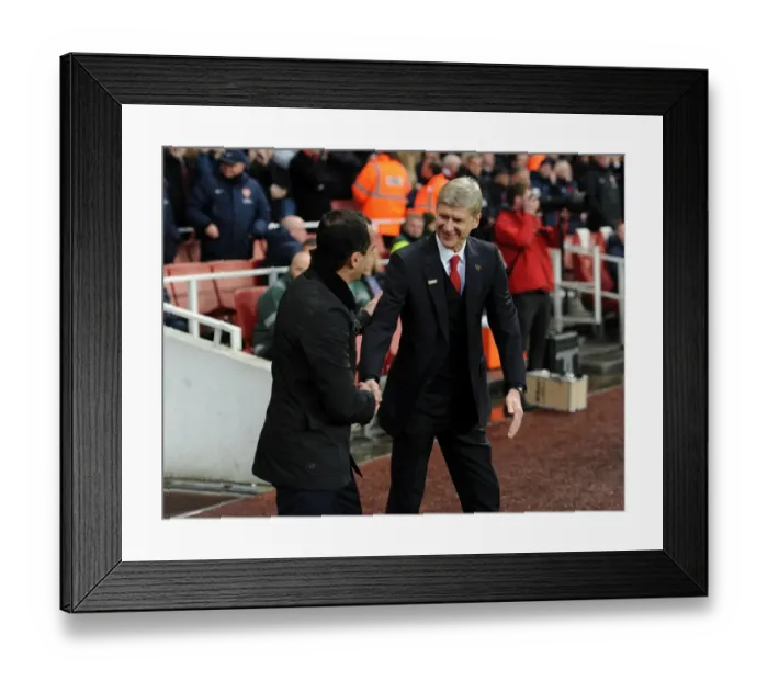 Framed Print : Arsene Wenger and Roberto Martinez Pre-Match Handshake: Arsenal vs. Everton, Premier League, 2013