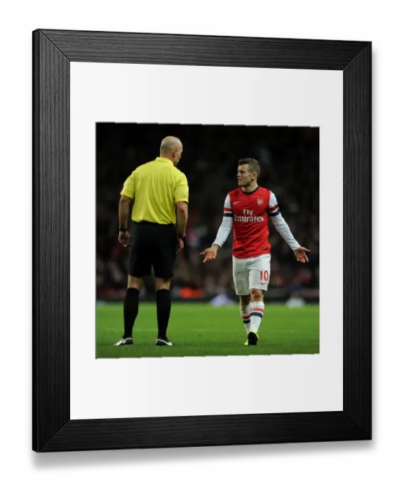 Framed Print : Jack Wilshere and Referee Howard Webb in Action during Arsenal vs Everton, Premier League 2013-14