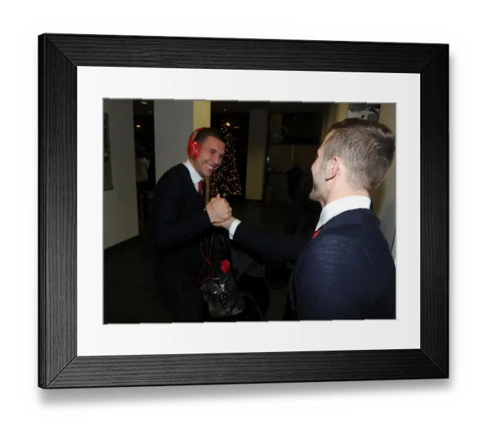 Framed Print : Arsenal Football Club: Lukas Podolski and Jack Wilshere Shake Hands Before Arsenal v Chelsea Match, 2013-14 Season Framed Print : Arsenal Football Club: Lukas Podolski and Jack Wilshere Shake Hands Before Arsenal v Chelsea Match, 2013-14 Season