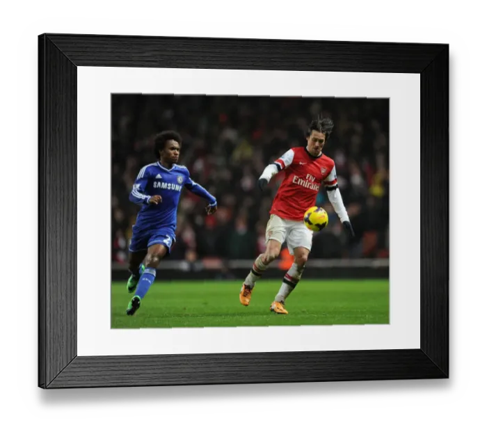 Framed Print : Arsenal's Rosicky Clashes with Chelsea's Willian in Intense Premier League Showdown (2013-14)