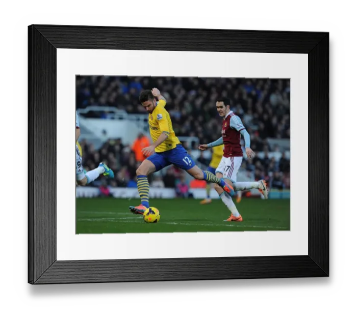 Framed Print : Giroud Surges Past O'Brien: West Ham vs. Arsenal, Premier League, 2013