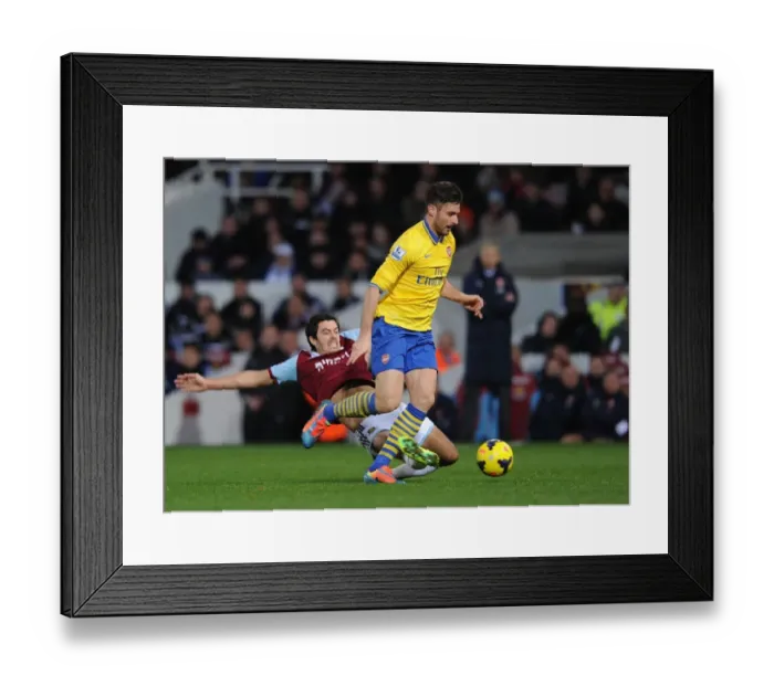Framed Print : Olivier Giroud Surges Past Joey O'Brien: West Ham vs. Arsenal, Premier League, 2013