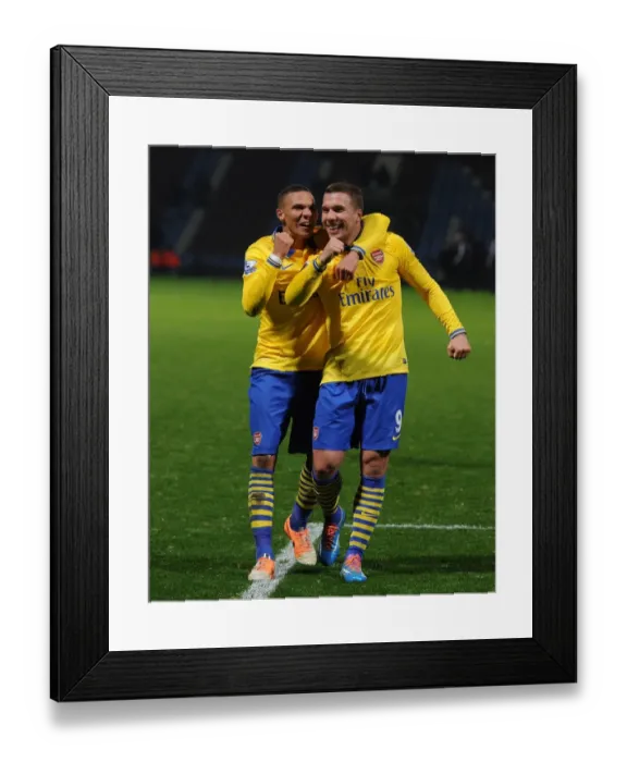 Framed Print : Podolski and Gibbs Celebrate Arsenal's Win over West Ham United Framed Print : Podolski and Gibbs Celebrate Arsenal's Win over West Ham United