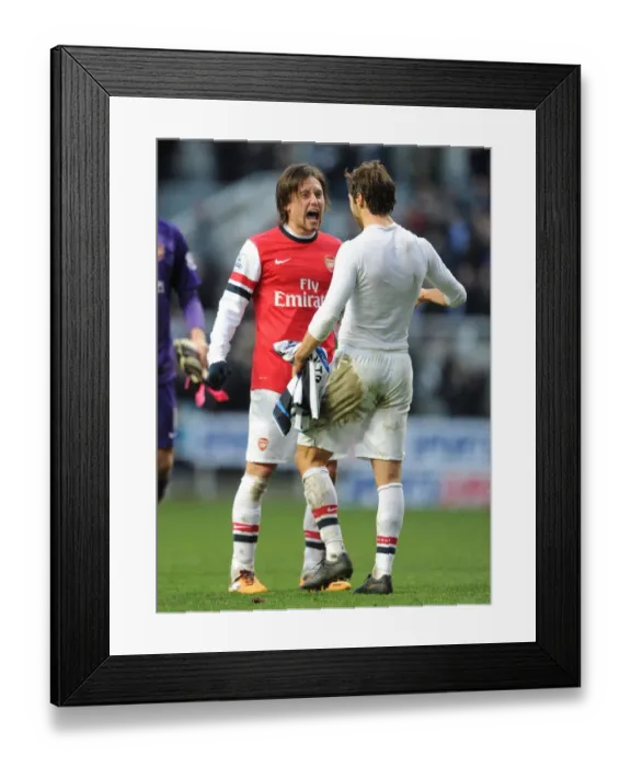 Framed Print : Arsenal's Unforgettable Victory: Rosicky and Flamini's Emotional Celebration (2013-14)