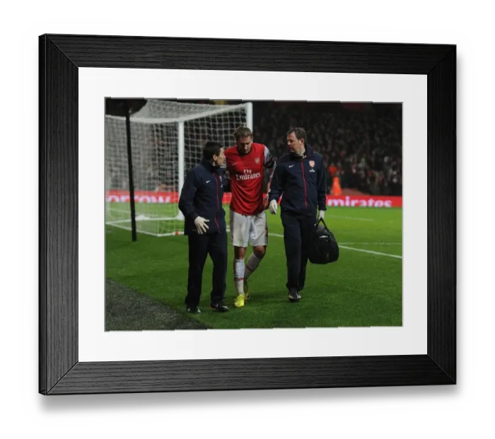Framed Print : Arsenal's Nicklas Bendtner Receives Medical Attention During Arsenal vs. Cardiff City Match