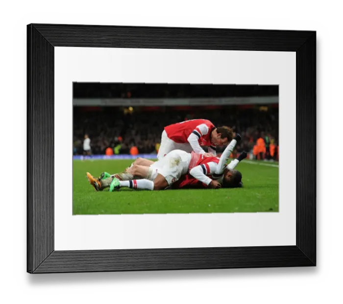 Framed Print : Arsenal's Rosicky, Girabsy, and Cazorla Celebrate Goals Against Tottenham in FA Cup Third Round