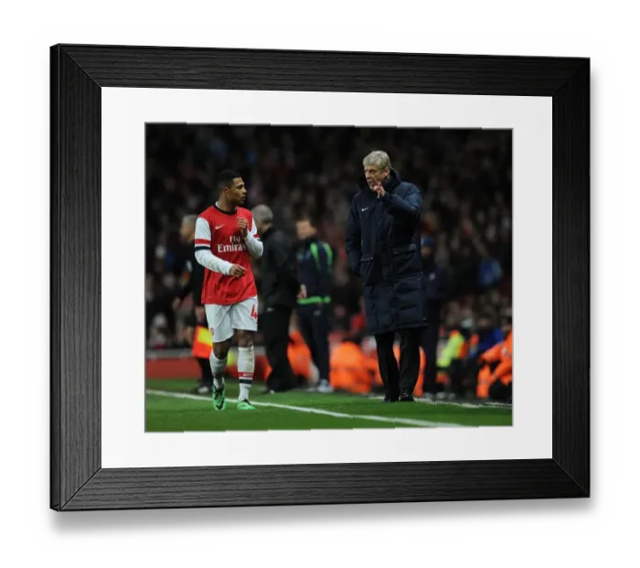 Framed Print : Arsene Wenger Speaks with Serge Gnabry during Intense Arsenal vs. Tottenham FA Cup Clash