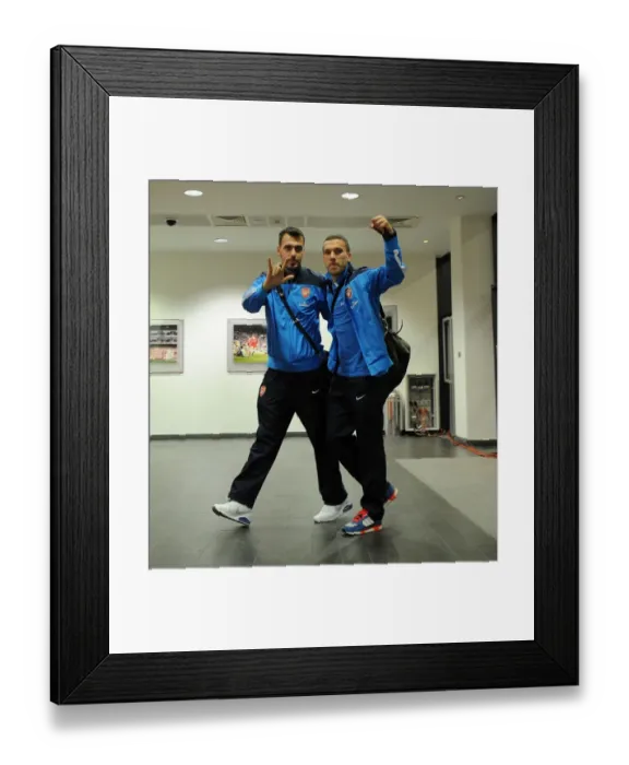 Framed Print : Arsenal Football Club: Emiliano Viviano and Lukas Podolski Prepare for FA Cup Match vs. Coventry City