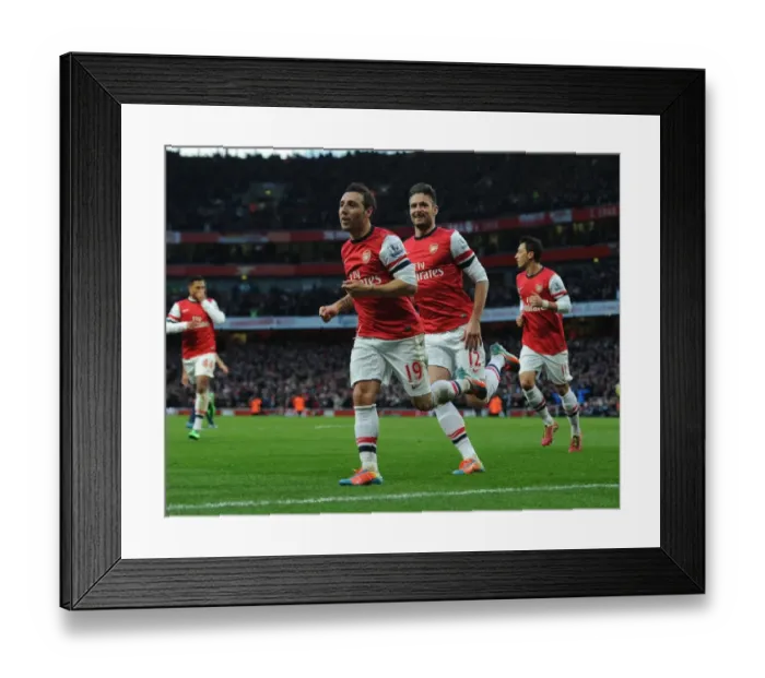 Framed Print : Cazorla and Giroud Celebrate First Goal: Arsenal vs. Fulham, Premier League 2013-14