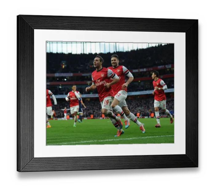Framed Print : Arsenal's Unstoppable Partnership: Cazorla and Giroud Celebrate Their First Goals Against Fulham, Premier League 2013-14