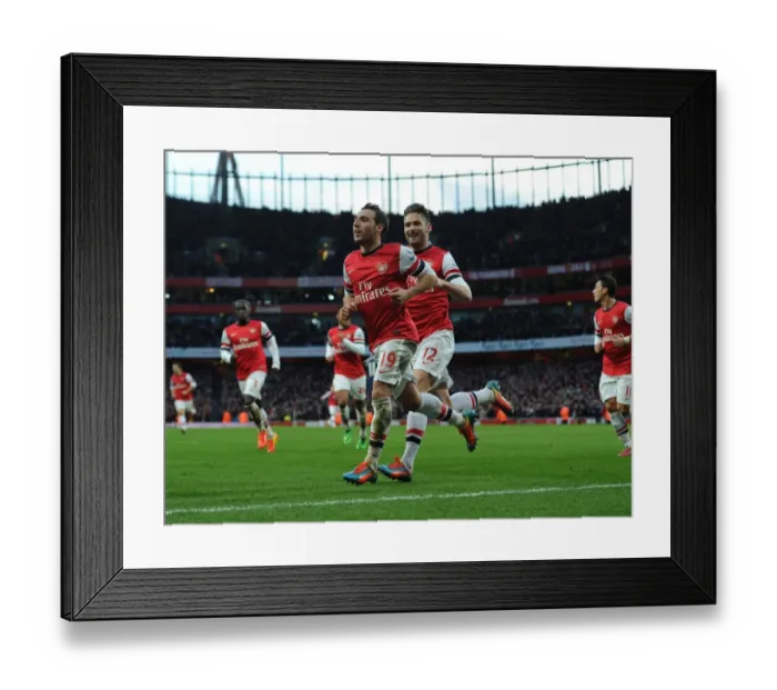 Framed Print : Arsenal's Unstoppable Duo: Cazorla and Giroud's Electric Goal Dance (2013-14)