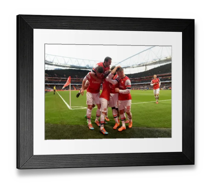 Framed Print : Arsenal's Santi Cazorla, Olivier Giroud, Mathieu Flamini, and Jack Wilshere Celebrate Goal vs Fulham, 2013-14