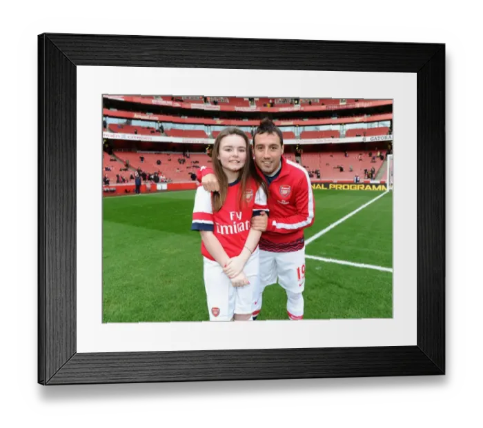 Framed Print : Arsenal mascot with Santi Cazorla (Arsenal). Arsenal 2: 0 Fulham. Barclays Premier League