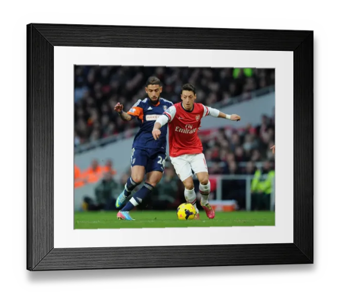 Framed Print : Mesut Ozil vs. Ashkan Dejagah: Arsenal vs. Fulham, Premier League Clash (2013-14)