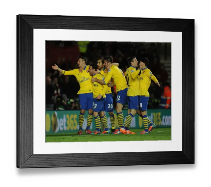 Framed Print : Celebrating Glory: Cazorla, Giroud, Ozil, and Flamini's Unforgettable Moment at Southampton (Arsenal's 2013-14 Premier League Victory)