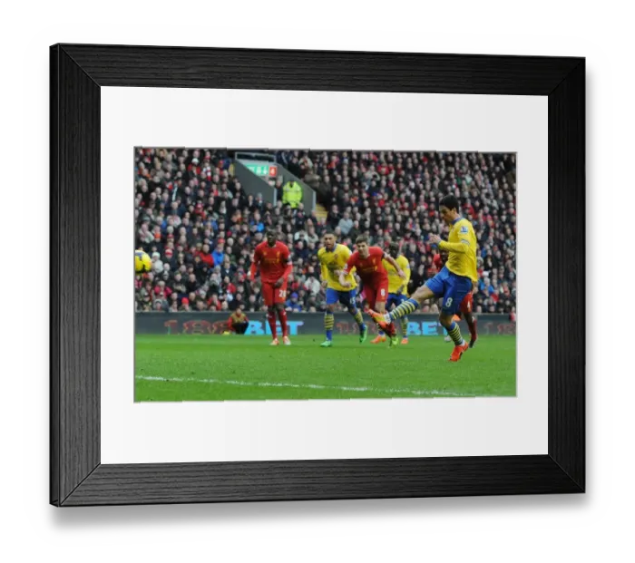 Framed Print : Mikel Arteta Scores Penalty: Liverpool vs Arsenal, Premier League 2013-14