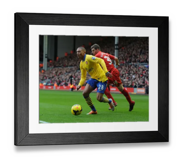 Framed Print : Clash at Anfield: Gibbs vs. Flanagan in Premier League Showdown